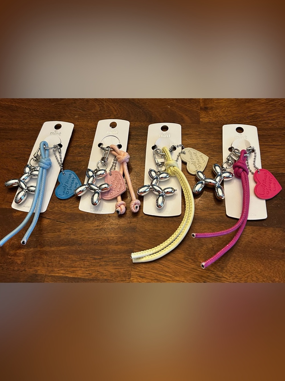 Mint SET OF FOUR Silver Balloon Dog Zipper Pull Bag Charm Keychains in 4 Colors